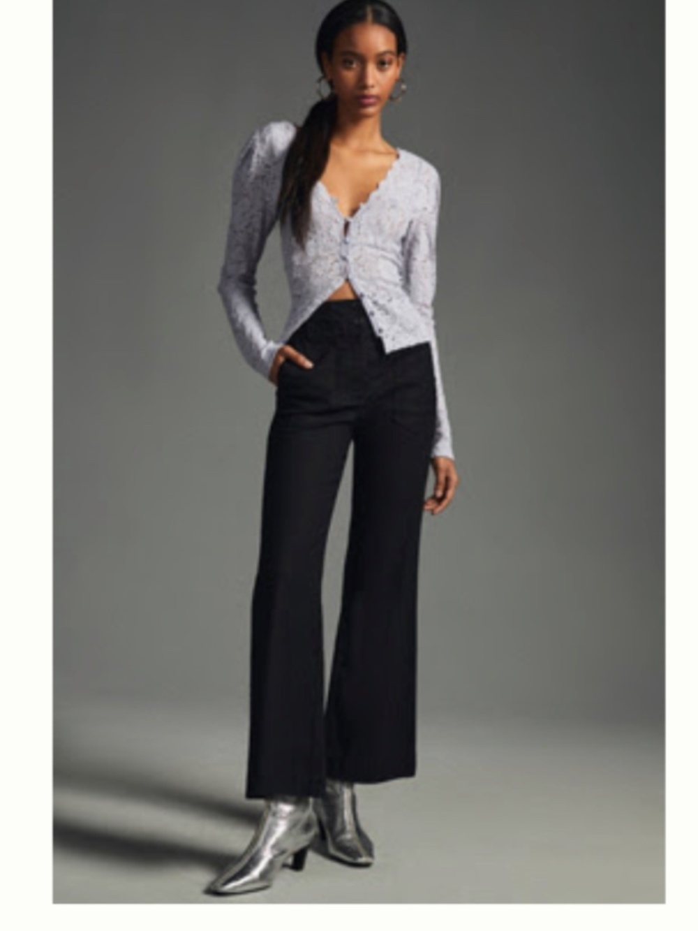 Anthropologie Maeve The Naomi Black Cropped Wide-Leg Flare Pants US 6 Tall